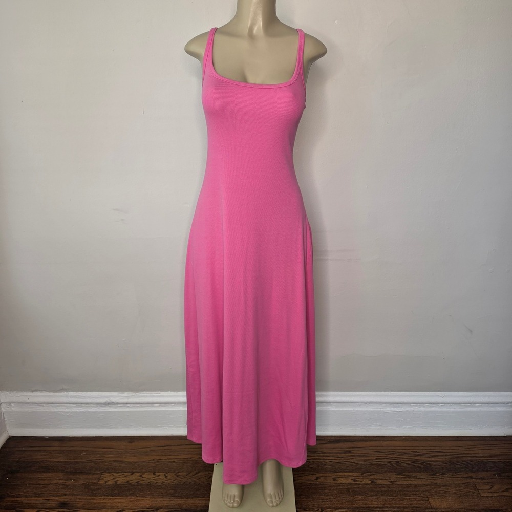 Old Navy Dress Women XL Pink Ribbed Knit Sleeveless Maxi Scoop Neck